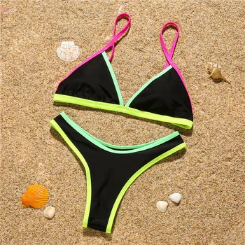 Moterų Dviejų dalių Seksualus maudymosi kostiumėlis Bikini Komplektas Paplūdimio Aukštos Kojos Supjaustyti maudymosi Kostiumėliai, Brazilijos Ponios Biquini Paplūdimio Plaukimo Kostiumas Vasarai