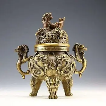 Kinijos kolekcija senovės žalvario apdaila dragon tiger smilkalų degiklis