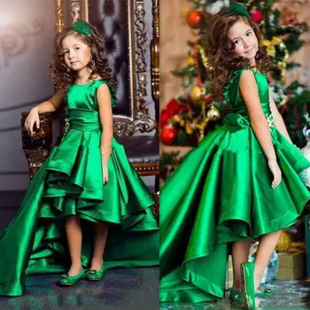 Mielas Vaikams Gimtadienio Suknelės Smaragdas Žalia Merginos Inscenizacija Suknelės Aukštas Žemas Princesė Gėlių Mergaičių Suknelės Vestuvėms