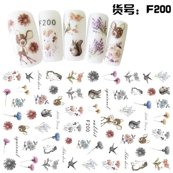 Grožio lipnios nagų dailės dekoracijos, lipdukai akrilo manikiūro lipdukai nagų priedai mielas lapai vabzdžių modelis F2001234