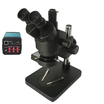 Trinokulinis stereo mikroskopas, 7x-45x nuolat zoom priartinimas + 14mp hdmi usb mikroskopo vaizdo kamera, iphone remontas