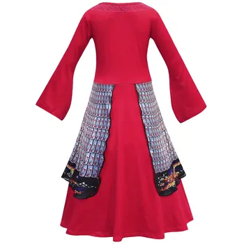Merginos Hua Mulan Cosplay Dress Helovinas Šalis Parodyti Kostiumas Nustatyti Mulan Raudonos spalvos Ilgos Suknelės Vaikams