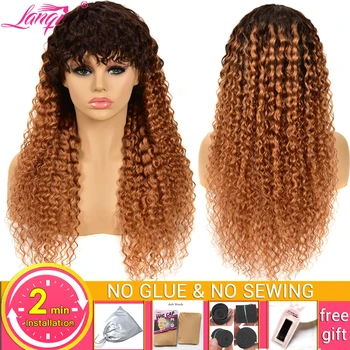 28 30 colių ilgio perukas ombre spalvos keistą garbanotas žmogaus plaukų perukas su kirpčiukais #30 medus, šviesūs, ruda Brazilijos plaukų perukas perukai moterims