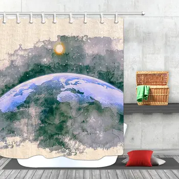 Retro Dušo Užuolaidos Pasaulio Žemėlapyje Namų Meno Tapybos paveikslų Vonios kambarys
