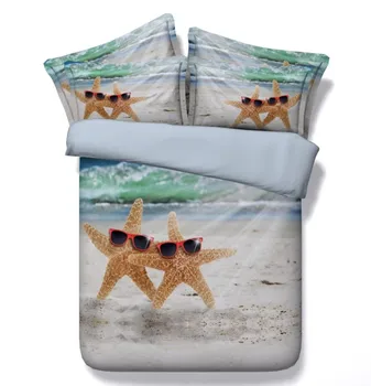 3D Smėlio Paplūdimio šalikas rinkiniai žvaigždė patalynės karalienė twin dydžio antklodė doona antklode padengti lovatiesė paklode lino super king visiškai