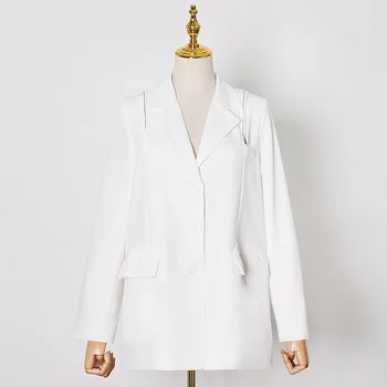Seksualus Off-pečių Švarkas Moterų Mados ilgomis Rankovėmis Single-breasted Paltai Office Lady Elegantiškas Baltas Kostiumas, Švarkas 2021 Naujų Drabužių