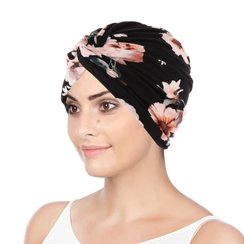 2020 Moterų Vidinis Hijab Kepurės Kryžiaus Rišti Headwrap Musulmonų Ruožas Turbaną Bžūp Gėlių Spausdinti Variklio Dangčio Skrybėlę Moterų Galvos Apdangalai, Skarelė