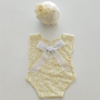 2VNT/komplektas Baby Girl Dress Foto Kostiumas Naujagimių Fotografijos Rekvizitai Skrybėlę Nėrinių Romper Bodysuits Apranga Kūdikių Studija Šaudyti Nuotrauka