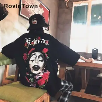 Gotikos Marškinėliai Moterims Black Rose Spausdinti Streetwear korėjos Stiliaus Karšto Pardavimo Hip-Hop Pora T-shirt Harajuku 2020 Naujų Nemokamas Pristatymas