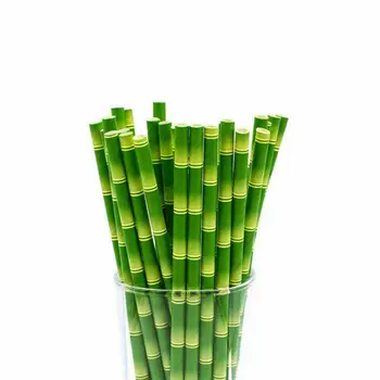 25Pcs/Set Žalia Bambuko Stilius Popieriaus Šiaudelius Gimtadienio Vestuvių Šventė Apdailos Geriamojo Šiaudelius Atostogų
