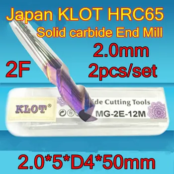 2.0*5*D4*50mm 2vnt/komplektas 2 fleitos Japonija KLOT HRC65 Kieto karbido Pabaiga Malūnas Kietumas 65 laipsnių šių medžiagų perdirbimo