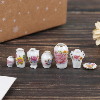 Naujas Atvykimo 7 Vnt. Mini 1:12 Miniatiūriniai Lėlių Porceliano Gėlių Vaza Lėlės Namas Priedai 1~2,5 cm
