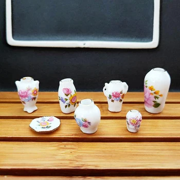 Naujas Atvykimo 7 Vnt. Mini 1:12 Miniatiūriniai Lėlių Porceliano Gėlių Vaza Lėlės Namas Priedai 1~2,5 cm
