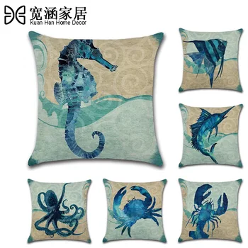 Jūrų Gyvybės Užvalkalas Hipokampo / Kardžuvės Mesti Pagalvės Užvalkalą Lininė Pagalvėlė Padengti Namų Dekoro Pillowcover Sofa Dekoras