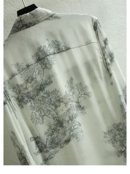 Pavasarį, Rudenį Moterų Šilko Marškinėliai Top Aukštos kokybės mados spausdinti ilgomis rankovėmis kišenės Marškiniai, palaidinės C767