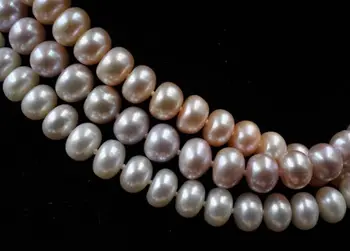 Apsvaiginimo didelis 9-10mm duona nekilnojamojo apvalių gėlavandenių perlų 3 spalvų, baltos, rausvos, violetinės karoliai