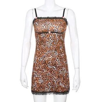 Moterų Vasaros Suknelė 2020 Nauja Siunta Seksualus Spageti Dirželis Nėrinių Bodycon Leopard 