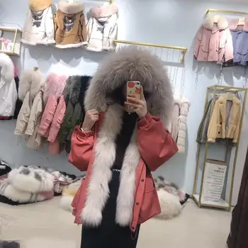 Nekilnojamojo kailių paltai moterims žiemą nekilnojamojo fox fur rex triušio kailiu parko 2019 naujas mados stilius negabaritinių striukė