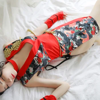 Kimono Vienodas Cosplay Moterų Sexy porno kraujavimas iš Erotinio apatinio Trikotažo Nustatyti Per Pagundai Suaugusiųjų Kelnaitės Drabužius Spausdinti Ritininės Žaidimai kostiumai