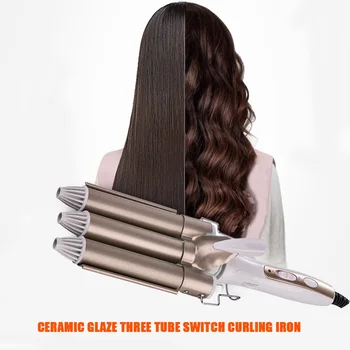 Pro Keramikos Trijų Vamzdžių Garbanoti Triple Barelį Crimper Banga Vandens Čiurlenimu Rolls Elektros Hair Curler Optikos ES, JAV, JK