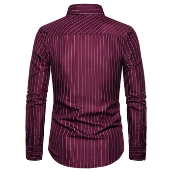 Vyrų Mados Raudonas Dryžuotas Marškinėliai 2020 M. visiškai Naujas Klasikinis Verslo Socialinės Marškinius Vyras Atsitiktinis Slim Fit Long Rankovėmis Marškinėliai Vyrams