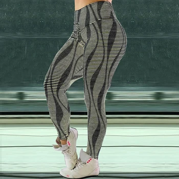 Moterų Jogos Kelnės 2019 M. Rudenį Sporto Drabužiai Slim, Veikia Sportinę 3D Dryžuotos Kelnės moterims Aukšto Juosmens Fitneso, Jogos Kelnės