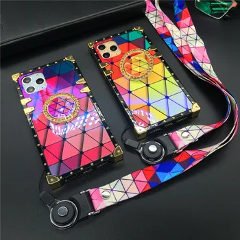 Mados Spalvingas Trikampis Tinklelis Square Soft Cover Case for iphone 12 XS MAX X XR 11 PRO 6 7 8 Samsung S21 S10 S20 S9 20 Pastaba