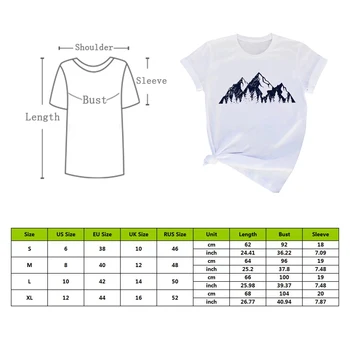 2021 Vasaros Viršūnes Estetinės Kalnų Print T-shirt Moterų Derliaus Marškinėlius Moteris, Drabužių Mados), O-kaklo Tee Harajuku Atsitiktinis Trumpas