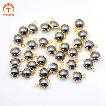 10 vnt. apvalių shell perlų jungtis juoda perlų karoliukai pakabukai papuošalai priėmimo auksą, padengtą maža vario 
