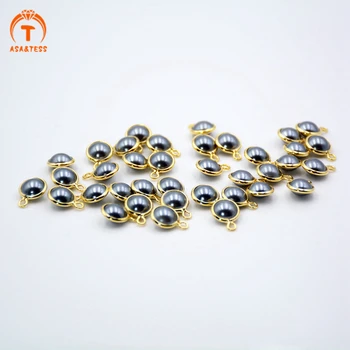 10 vnt. apvalių shell perlų jungtis juoda perlų karoliukai pakabukai papuošalai priėmimo auksą, padengtą maža vario 