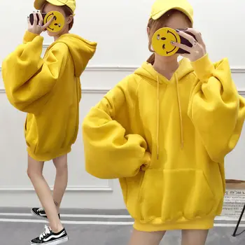 Moteriški Kawaii Prarasti Streetwear Palaidinės Hoodies Moterų Gobtuvu Paprasta Negabaritinių Korėjos Stiliaus Mados Šiltų Megztinių E249