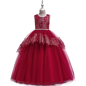2019 Merginos Princesė Nėrinių Suknelė be Rankovių Gazas Suknelė Vaikų Gimtadienio Suknelės Oficialių Pokylių, Vestuvių drabužių 5-16T