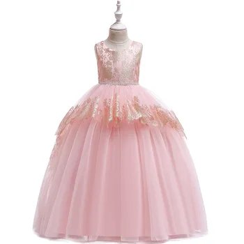 2019 Merginos Princesė Nėrinių Suknelė be Rankovių Gazas Suknelė Vaikų Gimtadienio Suknelės Oficialių Pokylių, Vestuvių drabužių 5-16T
