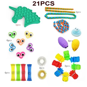 21PCS/Pak Fidget Jutimo Žaislų Rinkinys Įtempių Žaislai Autizmo Nerimas Reljefas Streso Pop Burbulas Išskleidimo Žaislai Vaikams Suaugusieji