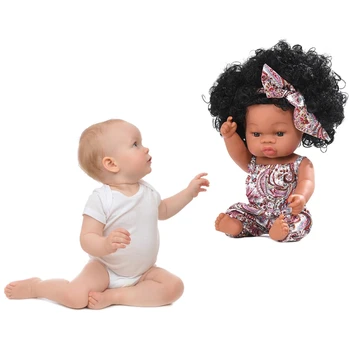 35cm Tikroviškos Lėlės Minkšto Vinilo Bamblys Kūdikiams Garbanos Princesė Afrikos Mergina Žaislas