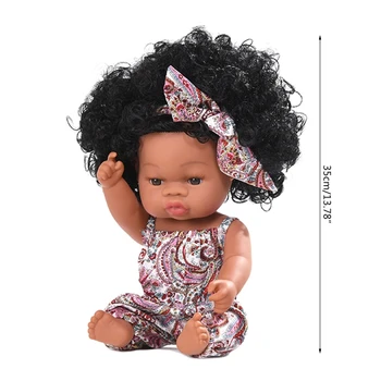 35cm Tikroviškos Lėlės Minkšto Vinilo Bamblys Kūdikiams Garbanos Princesė Afrikos Mergina Žaislas