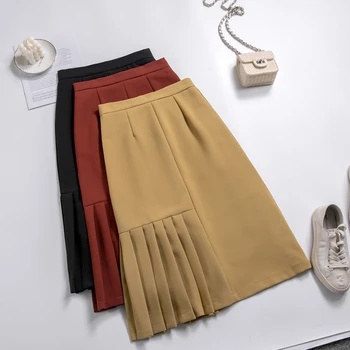 Mados aukšto liemens sijonas korėjos stiliaus elegantiškas mujer faldas 2020 m. rudens drabužiai midi ilgio nereguliarus plisuotos kratinys sijonai jupe