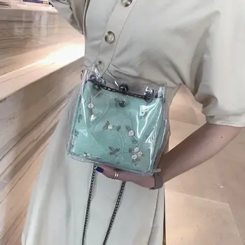 Nėriniai Gėlės Moterims maišelį 2019 Naujas Rankinės Aukštos Kokybės PVC Oda Saldus Mergina Aikštėje Maišelį Gėlių Pearl Grandinės Petį Krepšys