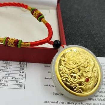 LETSFUN 24K Gold Dragon Plokštė Inkrustacijos Wada Jade Pakabukas Karoliai Mados Temperamentas Aksesuarai Dovanos