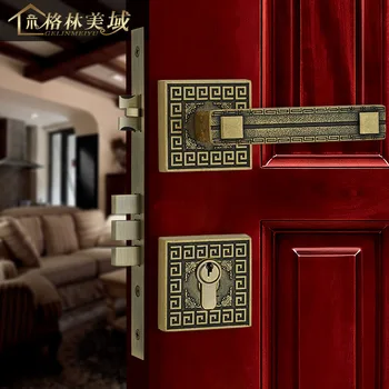 Kinijos gryno vario durų užraktas padalinta užraktas, pilnas vario kambario durų užraktas interjeras, miegamojo medžio masyvo durų užraktas