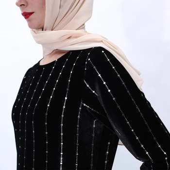 Dubajaus Musulmonų Abaja Ilgomis Rankovėmis Rudens Žiemos Aksomo Ilga Suknelė Moterims Šalis Artimuosiuose Rytuose Skraiste Ramadanas Islamo Sequnis Suknelės