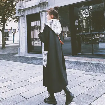 Juodas vilnonis paltas Moterų Vidutinio ilgio 2020 m. rudens ir žiemos Naujų korėjos versija prarasti sutirštės kolegija stiliaus vilnonis kailis banga