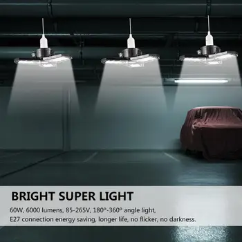 60W LED Deformuojamieji Garažas Lemputė E27 Pramonės Šviesos Dirbtuvės, Gamyklos Sandėlio Lubų Šviesos, atsparus Vandeniui Kasybos Lempos 85-265v