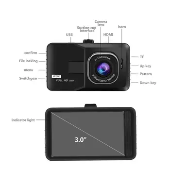 Aukštos Kokybės 3 Colių 1080P Full HD Car DVR Recorder Naktinio Matymo Transporto priemonės Vaizdo Užsiregistruoti prietaisų Skydelio Fotoaparato G-Sensor GPS Funkcija