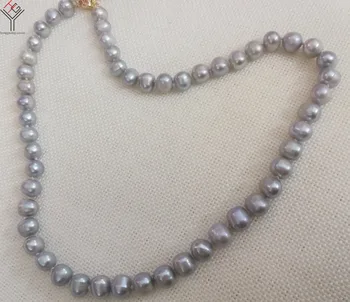 Moterų Papuošalai natūralių perlų vėrinį 8x9mm juoda perlų karoliukus, rankų darbo karoliai nekilnojamojo gėlo vandens dirbtiniu būdu išaugintų perlų 17