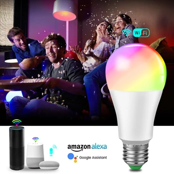 RGB 15W LED Wifi Lempos, E27 E14, B22 RGB Atostogų LED Kukurūzų Lemputės šviesos srautą galima reguliuoti AC 85V-265V App Kontrolės Dirbti su Alexa, Google 