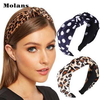 Molans Medvilnės Leopard Klasikinis Hairband Plaukų Aksesuarai Viduryje Kryžiaus Megzti Retro Plaukų Lankelis Moterų, Mergaičių Grupė/Nuotrauką