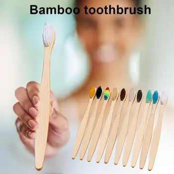 10vnt Aplinkai Bambuko dantų šepetėlį ekologišką Soft Bristle Suaugusiųjų dantų šepetėliai Burnos Slaugos