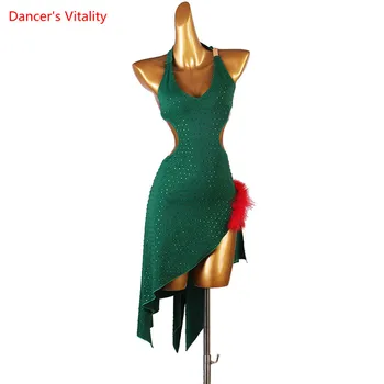 Lotynų Šokių Sijonas Deimantų Dygliuotos Suknelė Be Rankovių Veiklos Drabužius High-End Užsakymą Moterų, Vaikų, Suaugusiųjų Konkurencijos Drabužiai