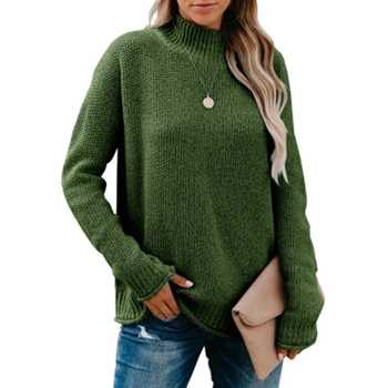 Plus Size Green Golfo Negabaritinių Megztiniai Moterų 2020 M. Rudenį, Žiemą, Atsitiktinis, Kietas Megztų Megztinių Moterų Džemperiai Swewaters